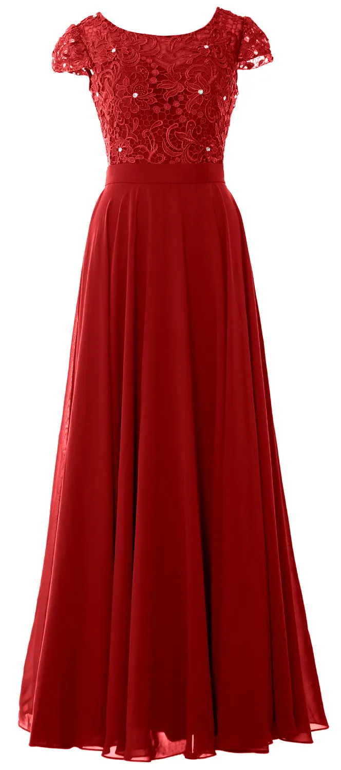 MACloth Women Cap Sleeve Mother of Brides Dress Vintage Lace Evening Formal Gown