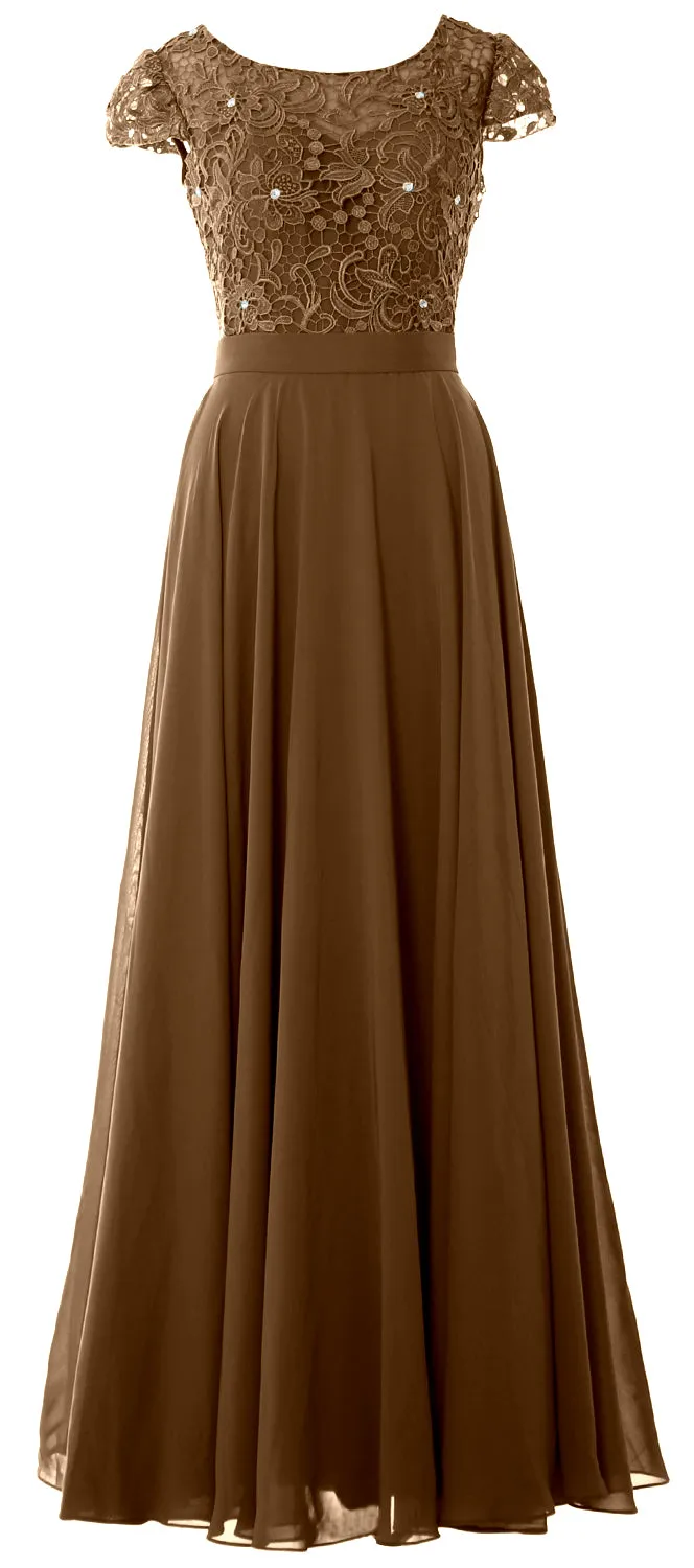 MACloth Women Cap Sleeve Mother of Brides Dress Vintage Lace Evening Formal Gown