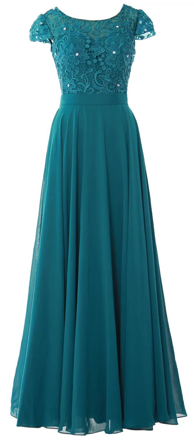 MACloth Women Cap Sleeve Mother of Brides Dress Vintage Lace Evening Formal Gown