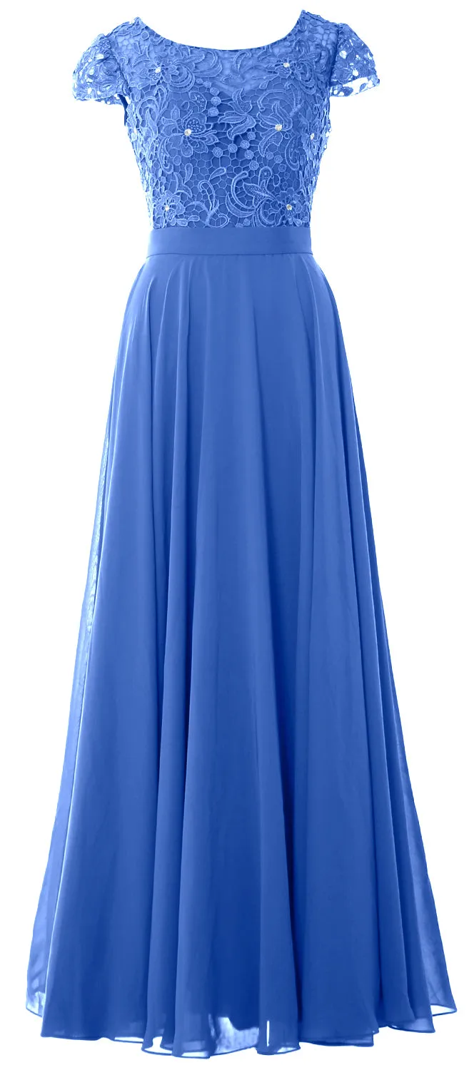 MACloth Women Cap Sleeve Mother of Brides Dress Vintage Lace Evening Formal Gown