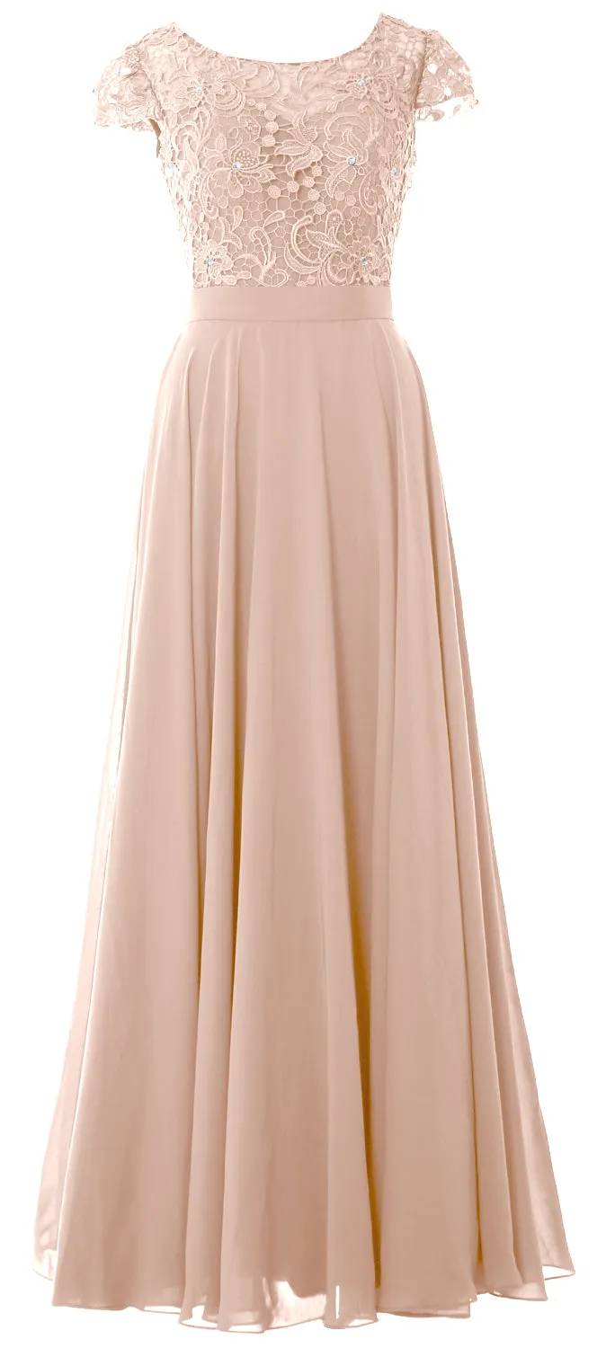 MACloth Women Cap Sleeve Mother of Brides Dress Vintage Lace Evening Formal Gown