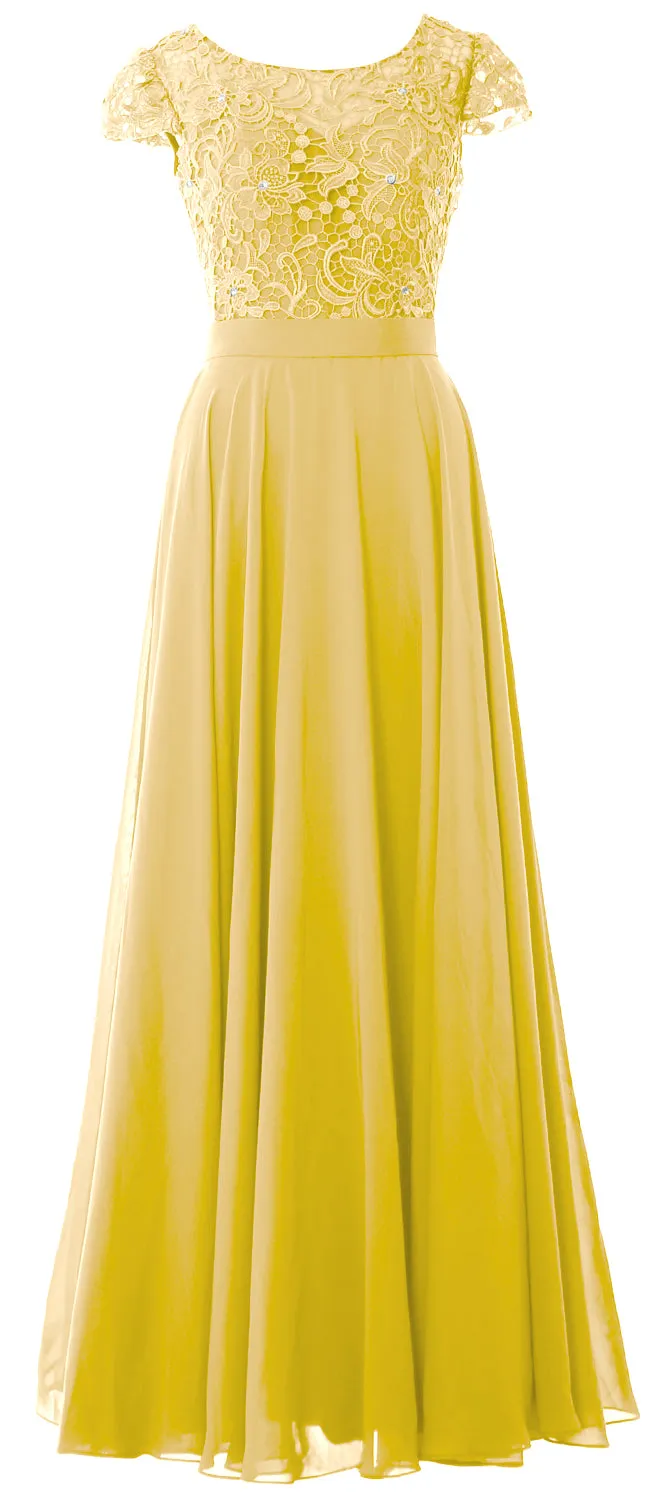 MACloth Women Cap Sleeve Mother of Brides Dress Vintage Lace Evening Formal Gown