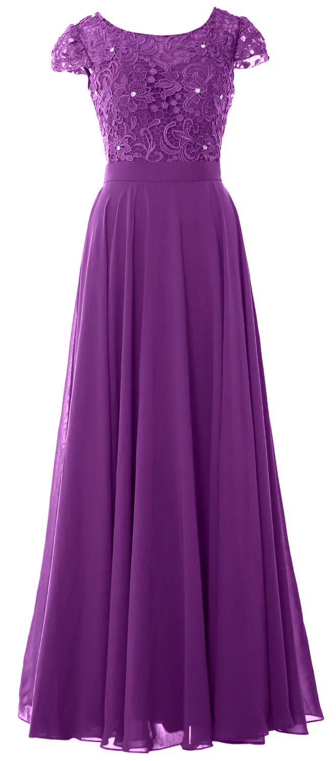 MACloth Women Cap Sleeve Mother of Brides Dress Vintage Lace Evening Formal Gown