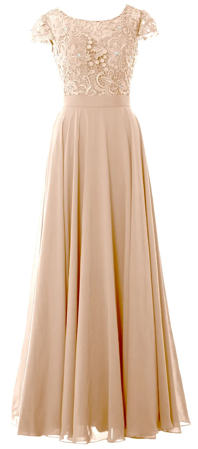 MACloth Women Cap Sleeve Mother of Brides Dress Vintage Lace Evening Formal Gown