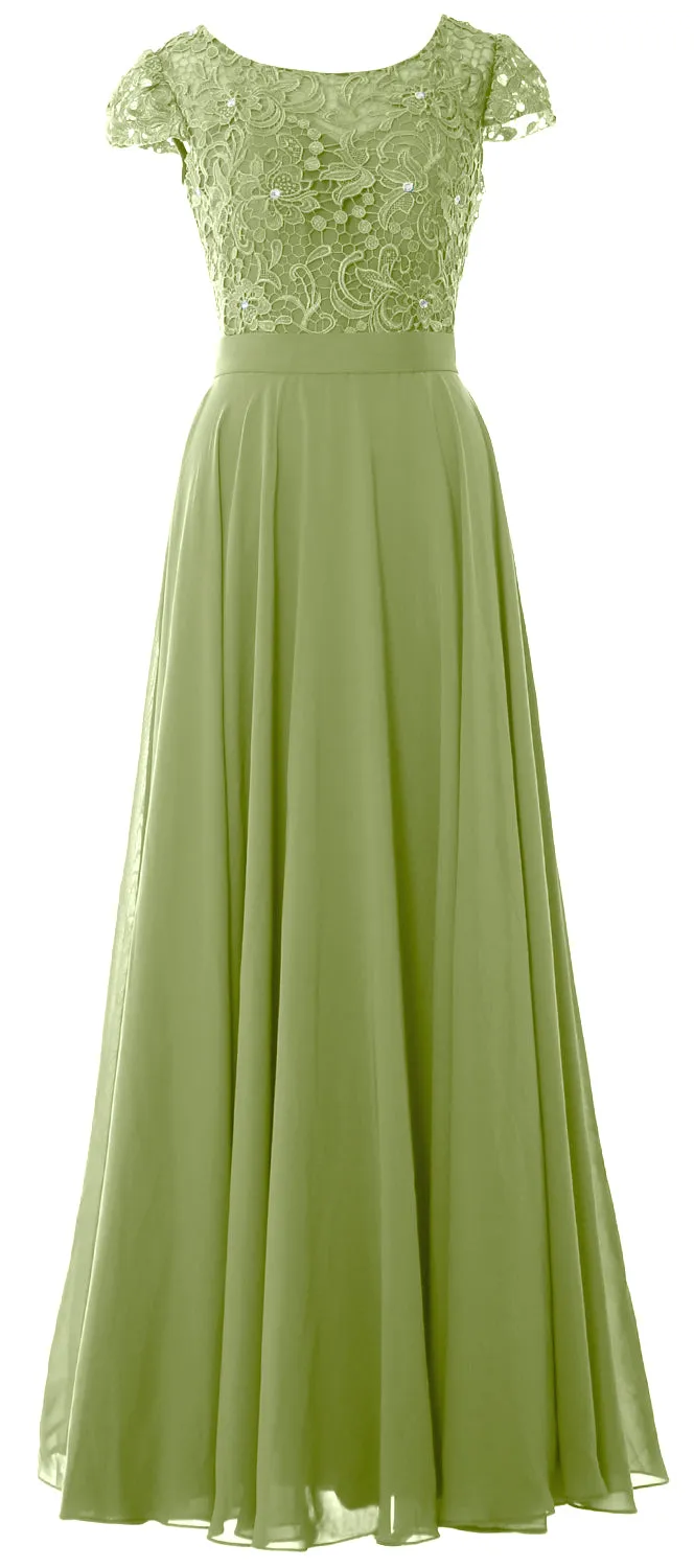MACloth Women Cap Sleeve Mother of Brides Dress Vintage Lace Evening Formal Gown