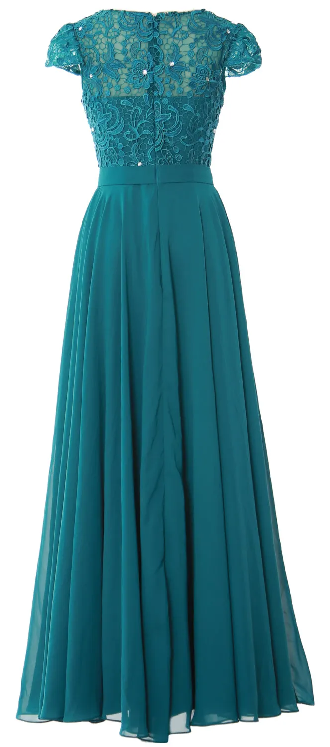 MACloth Women Cap Sleeve Mother of Brides Dress Vintage Lace Evening Formal Gown