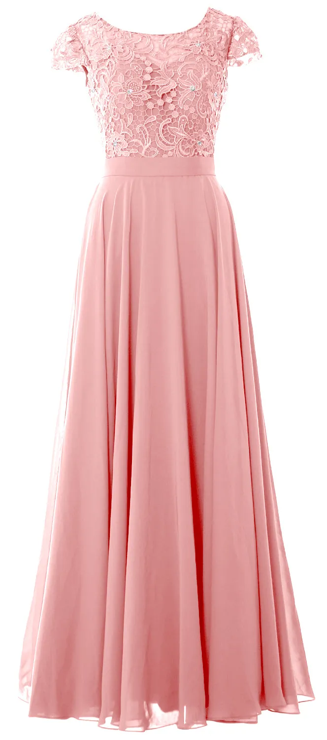 MACloth Women Cap Sleeve Mother of Brides Dress Vintage Lace Evening Formal Gown