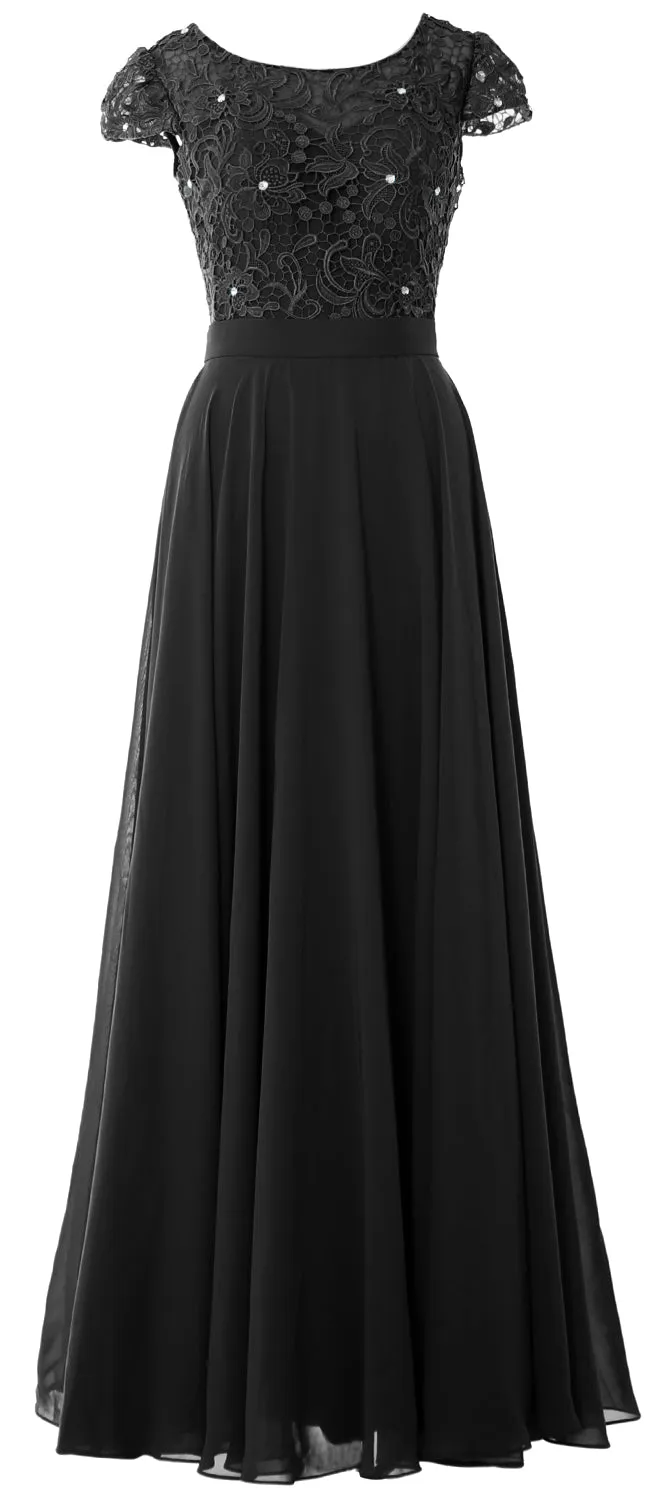 MACloth Women Cap Sleeve Mother of Brides Dress Vintage Lace Evening Formal Gown