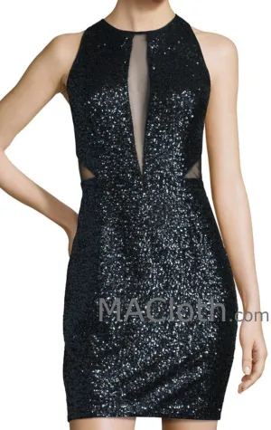 MACloth Women Straps Cut out Sequin Black Mini Cocktail Dress Formal Evening Gown