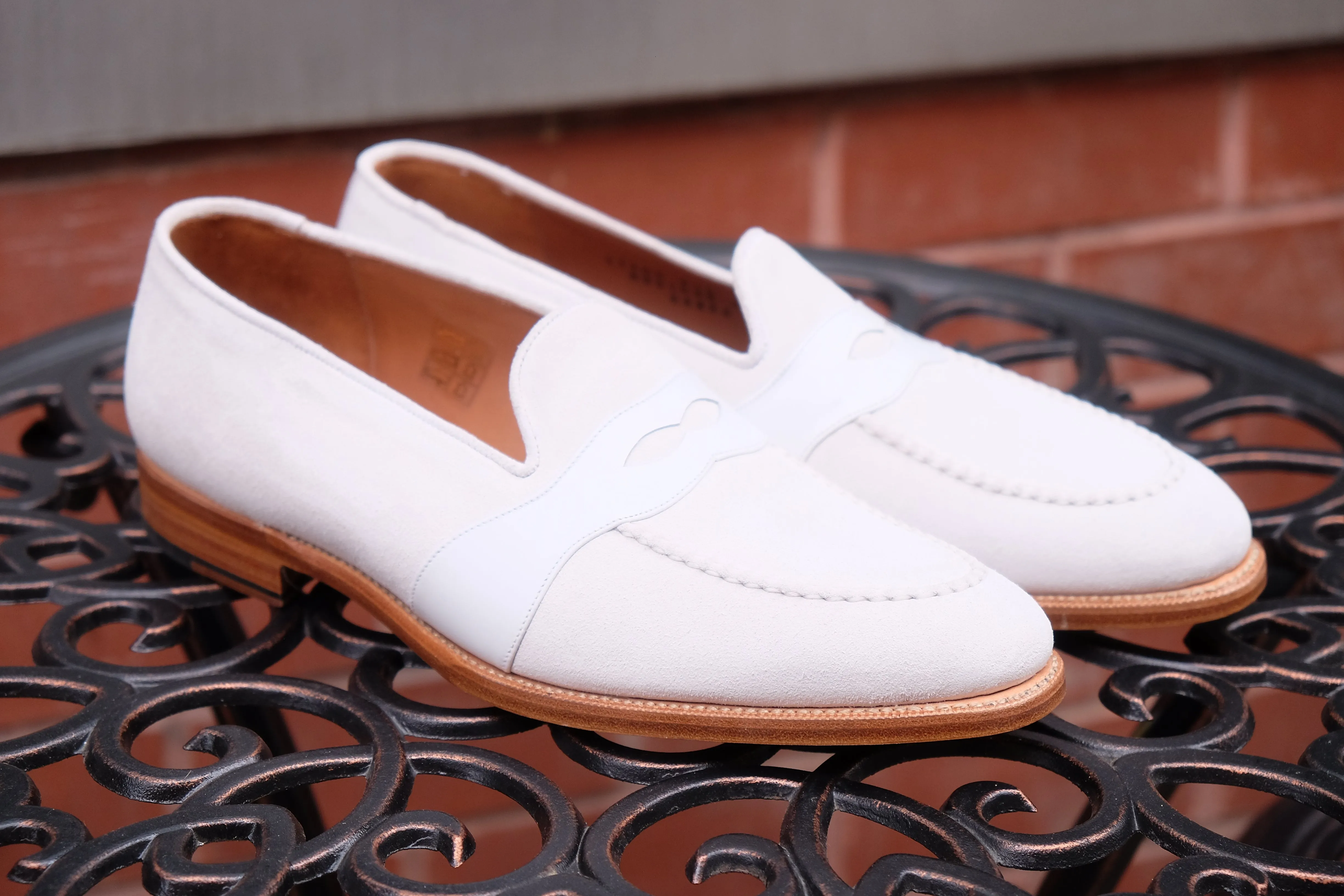 Madison - MTO - White Suede / White Calf - TMG Last - Single Leather Sole