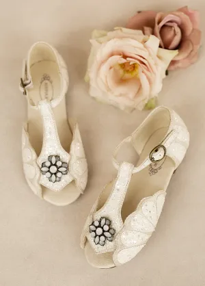 Mari Flower Girl Flat in Ivory