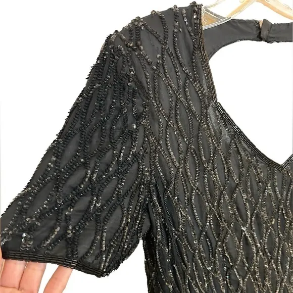Mark &amp; John By Gopal Black Sequin Beaded Full Length Evening Gown Size Small