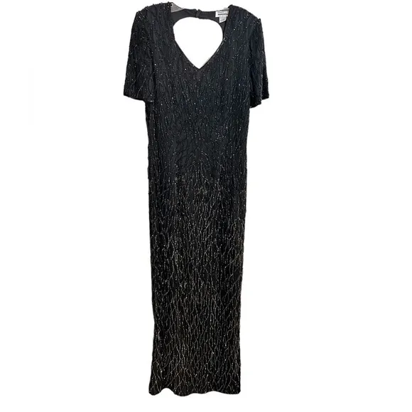 Mark &amp; John By Gopal Black Sequin Beaded Full Length Evening Gown Size Small
