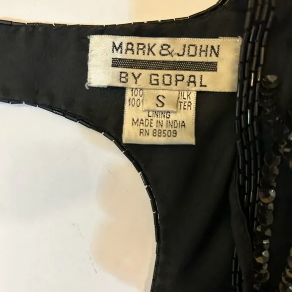 Mark &amp; John By Gopal Black Sequin Beaded Full Length Evening Gown Size Small