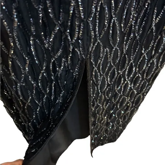 Mark &amp; John By Gopal Black Sequin Beaded Full Length Evening Gown Size Small