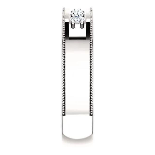 Matthew Round Double Bead Set Milgrain Channel Walls Men's Band