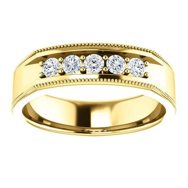 Matthew Round Double Bead Set Milgrain Channel Walls Men's Band