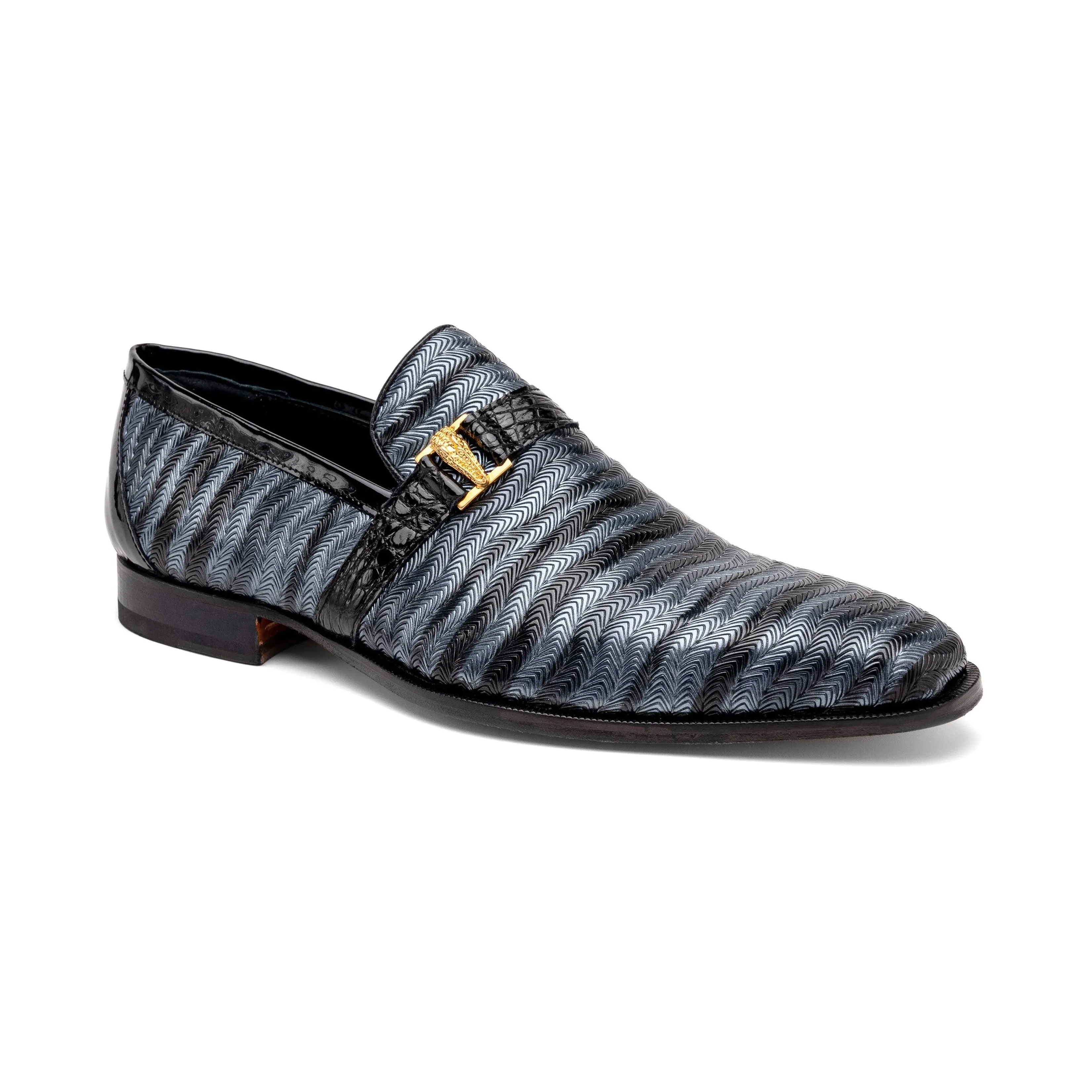 Mauri Elegante Two-Tone Grey / Black Balera Fabric / Alligator / Patent Leather Slip-On Loafers