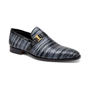 Mauri Elegante Two-Tone Grey / Black Balera Fabric / Alligator / Patent Leather Slip-On Loafers