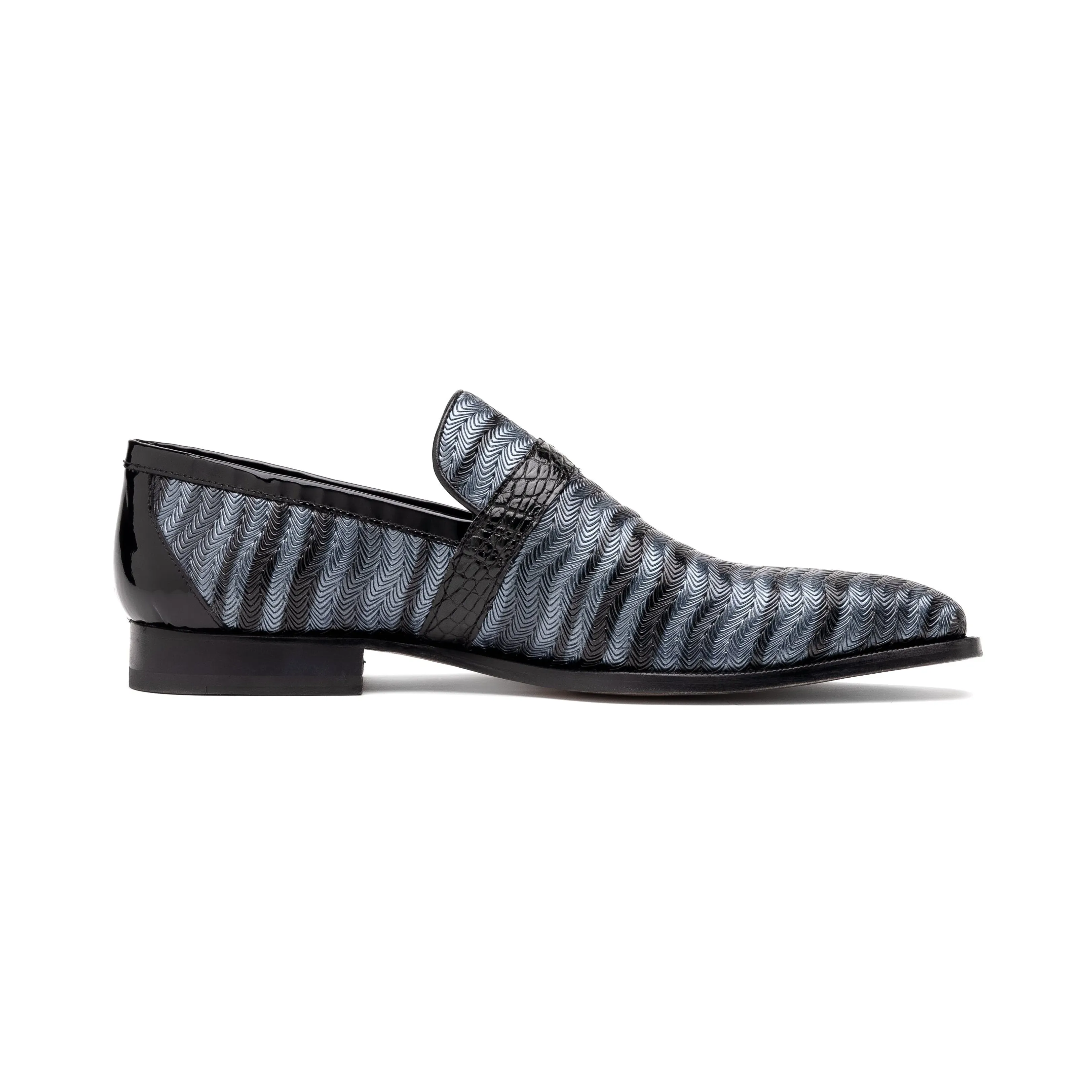 Mauri Elegante Two-Tone Grey / Black Balera Fabric / Alligator / Patent Leather Slip-On Loafers