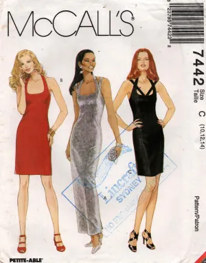 McCall's 7442 Womens Evening Dress with Crossover Straps 1990s Vintage Sewing Pattern Size 10 - 14 UNCUT Factory Folded