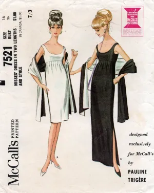 McCall's 7521 PAULINE TRIGERE Womens Evening Sheath Dress & Stole 1960s Vintage Sewing Pattern Size 16 Bust 36 inches
