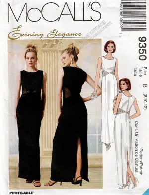 McCall's 9350 EVENING ELEGANCE Womens Evening Princess Dress with Sheer Side Cut Outs 1990s Vintage Sewing Pattern Size 8 - 12 UNCUT Factory Folded