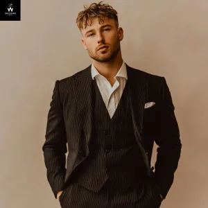 Men’s Black Pinstripe 3-Piece Suit – Classic Tailoring with a Modern Edge