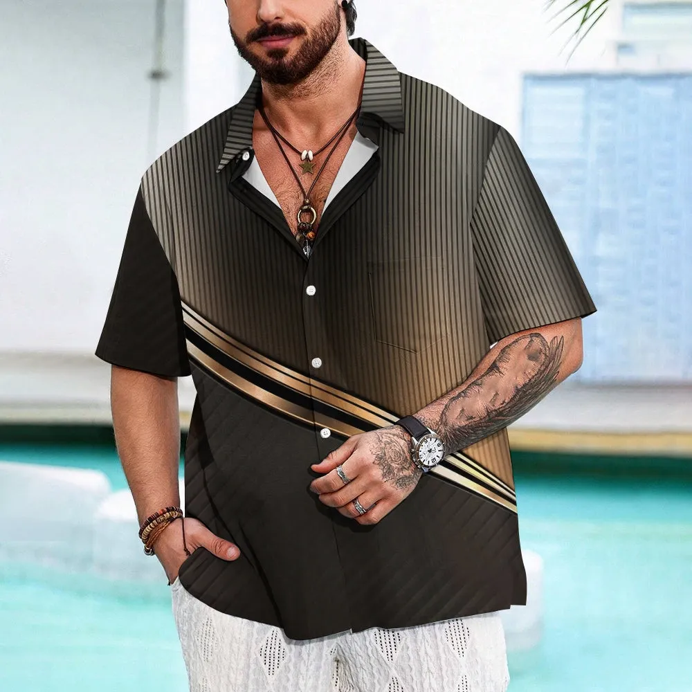 Men's Business 3D Printing Casual Chest Pocket Short Sleeve Shirt 2307101756