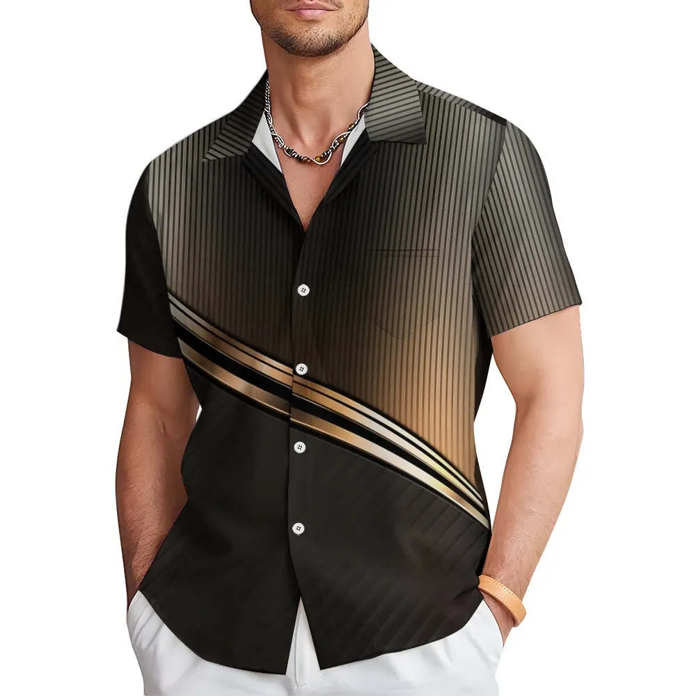 Men's Business 3D Printing Casual Chest Pocket Short Sleeve Shirt 2307101756