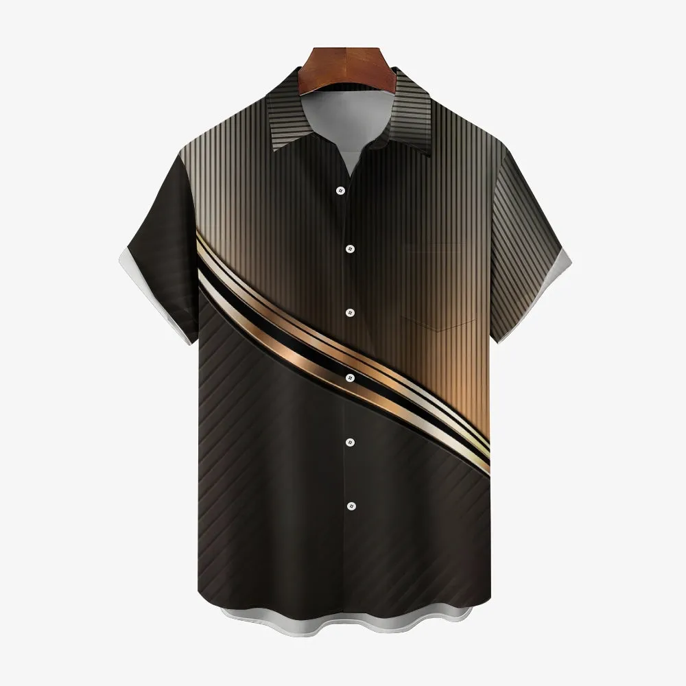 Men's Business 3D Printing Casual Chest Pocket Short Sleeve Shirt 2307101756