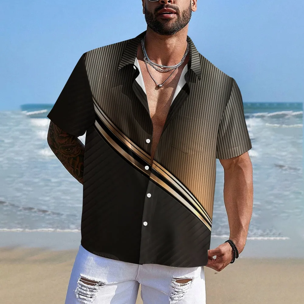 Men's Business 3D Printing Casual Chest Pocket Short Sleeve Shirt 2307101756