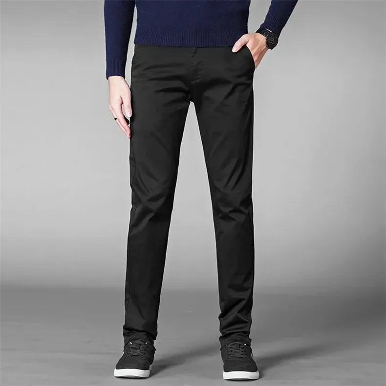 Men's Business Casual Pants: Stretch Cotton Straight Fit Trousers