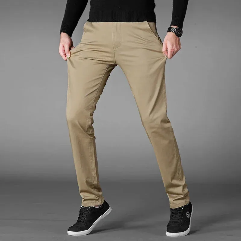 Men's Business Casual Pants: Stretch Cotton Straight Fit Trousers