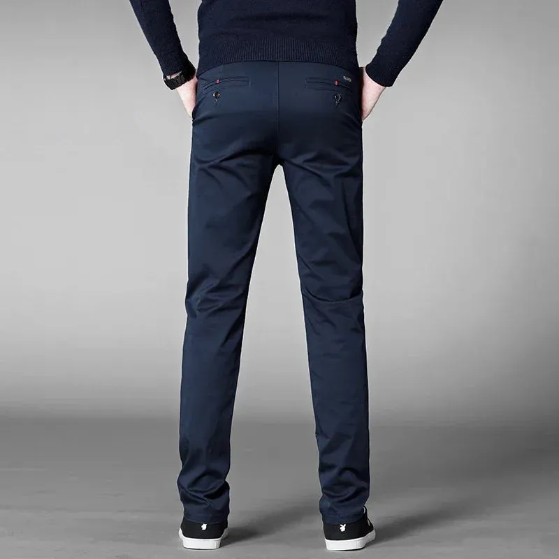 Men's Business Casual Pants: Stretch Cotton Straight Fit Trousers