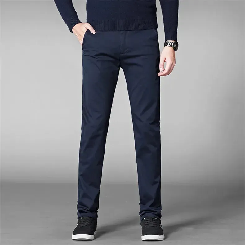 Men's Business Casual Pants: Stretch Cotton Straight Fit Trousers