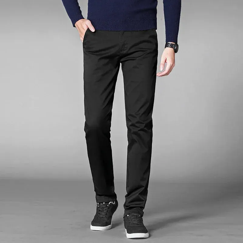 Men's Business Casual Pants: Stretch Cotton Straight Fit Trousers