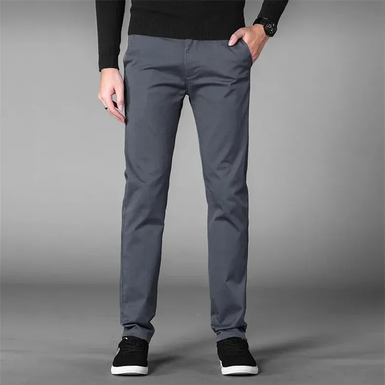 Men's Business Casual Pants: Stretch Cotton Straight Fit Trousers