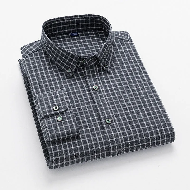 Men's Classic Plaid Cotton Shirt | Brushed Comfort Business Casual