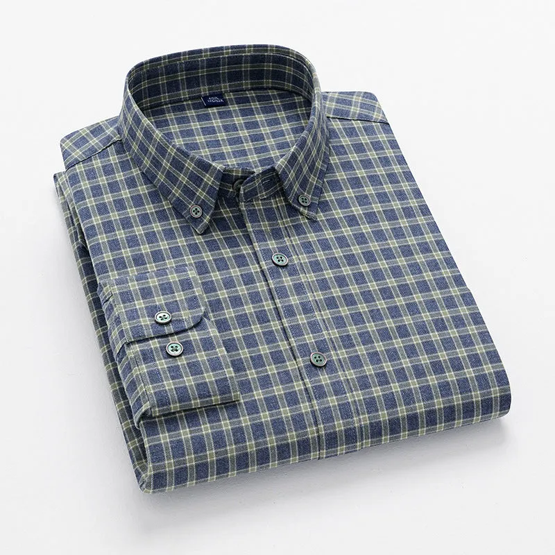 Men's Classic Plaid Cotton Shirt | Brushed Comfort Business Casual