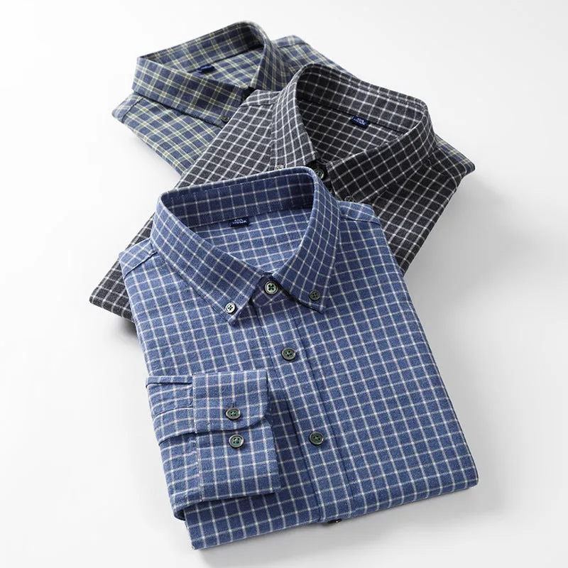 Men's Classic Plaid Cotton Shirt | Brushed Comfort Business Casual