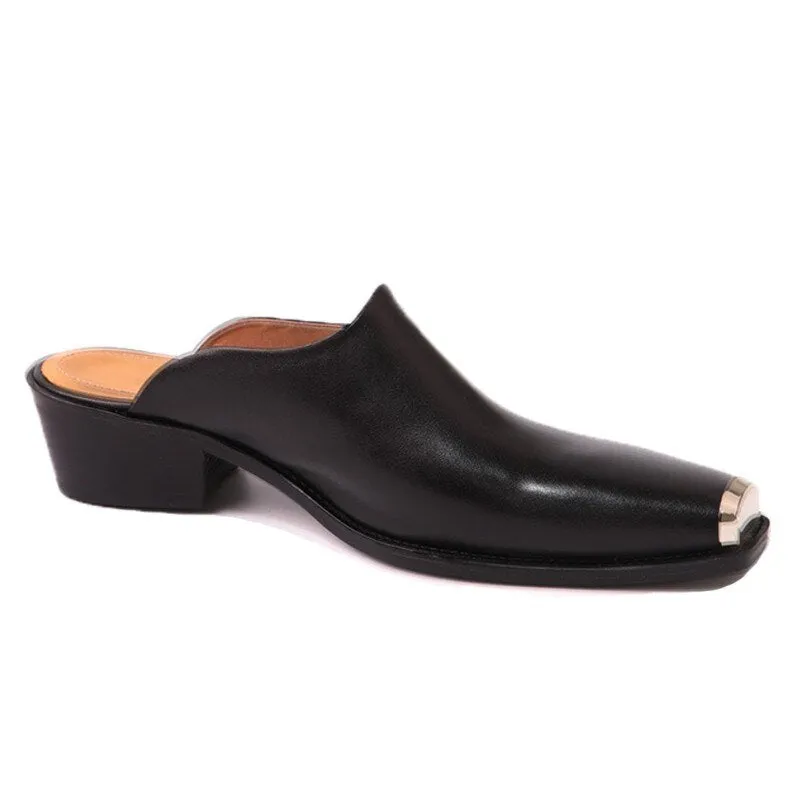 Mens Genuine Leather Shoes Square Toe Sandals