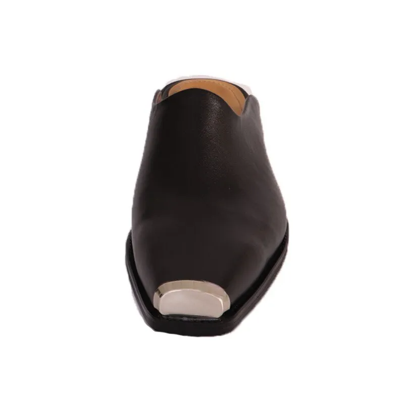 Mens Genuine Leather Shoes Square Toe Sandals