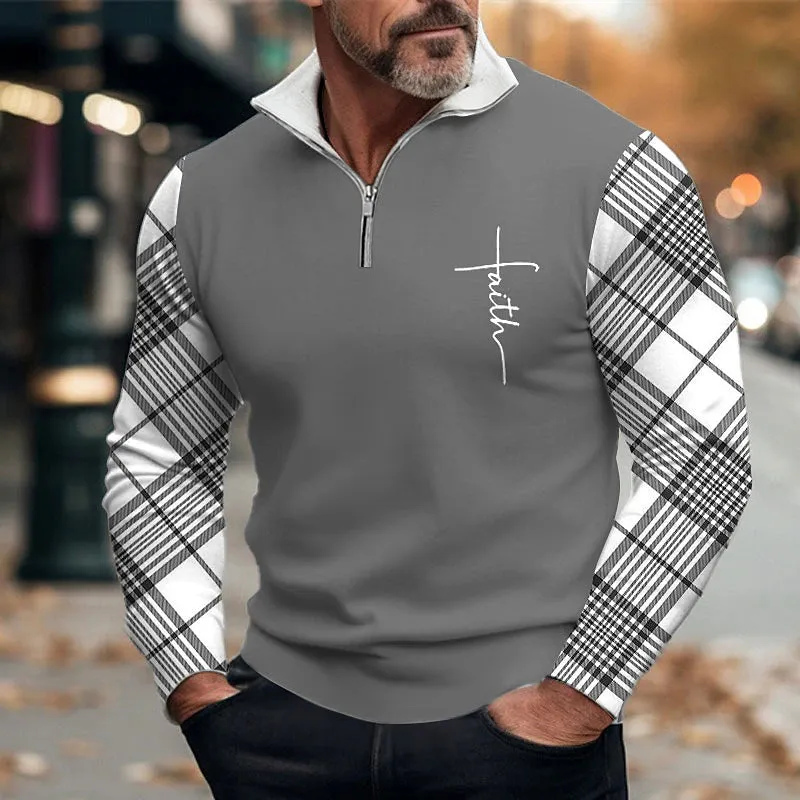 Men's Plaid Faith Business Long Sleeve Zip Polo 2411010999