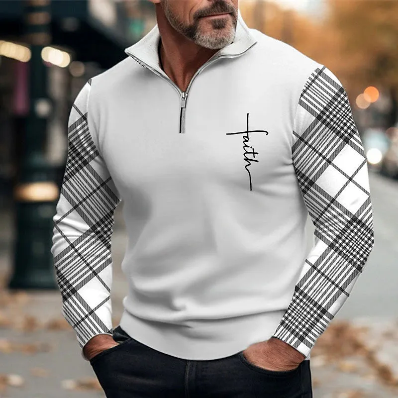 Men's Plaid Faith Business Long Sleeve Zip Polo 2411010999