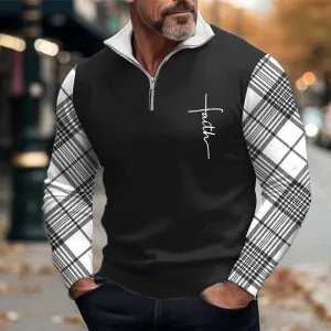 Men's Plaid Faith Business Long Sleeve Zip Polo 2411010999