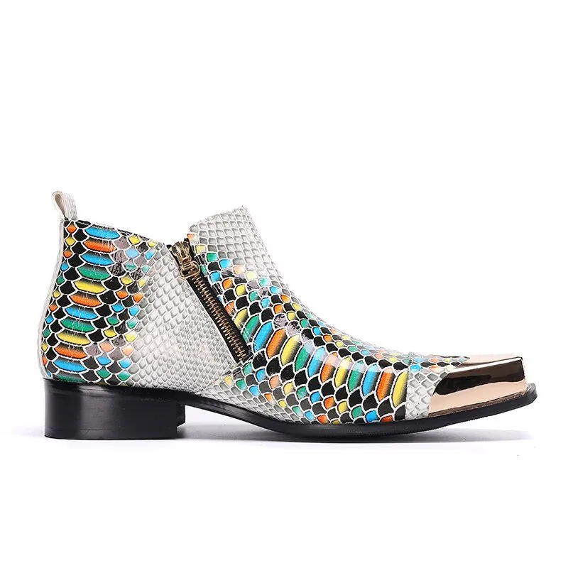 Metal Square Toe Formal Ankle Boots Male Party Dress Shoes