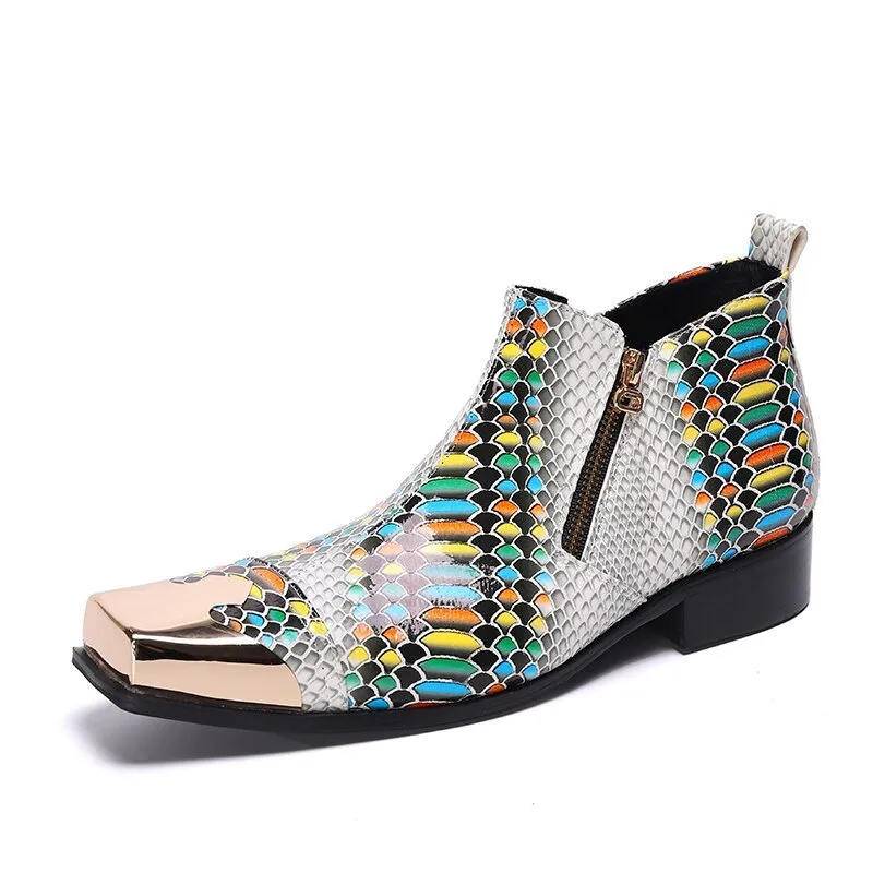Metal Square Toe Formal Ankle Boots Male Party Dress Shoes