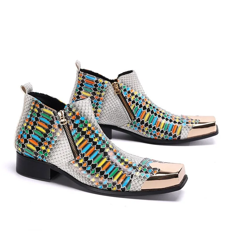 Metal Square Toe Formal Ankle Boots Male Party Dress Shoes