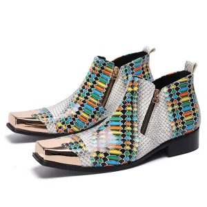 Metal Square Toe Formal Ankle Boots Male Party Dress Shoes